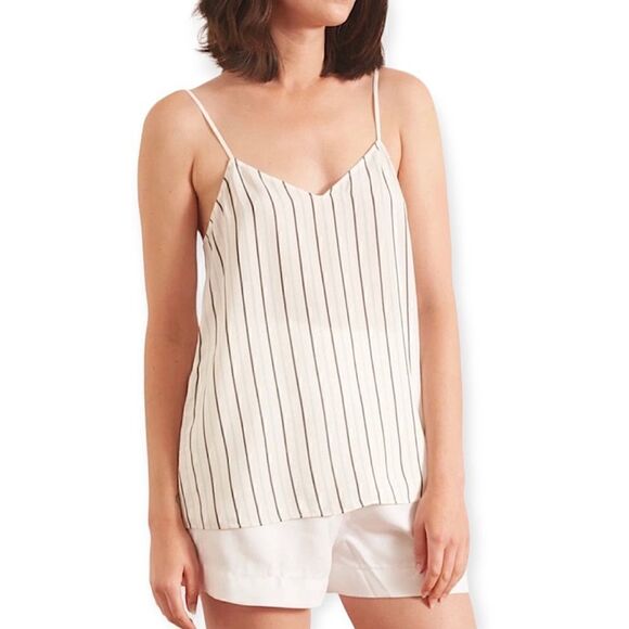 Tibi Women’s Silk Anna Stripe Spaghetti Strap Cami in White and Black Size 0 - Picture 1 of 10